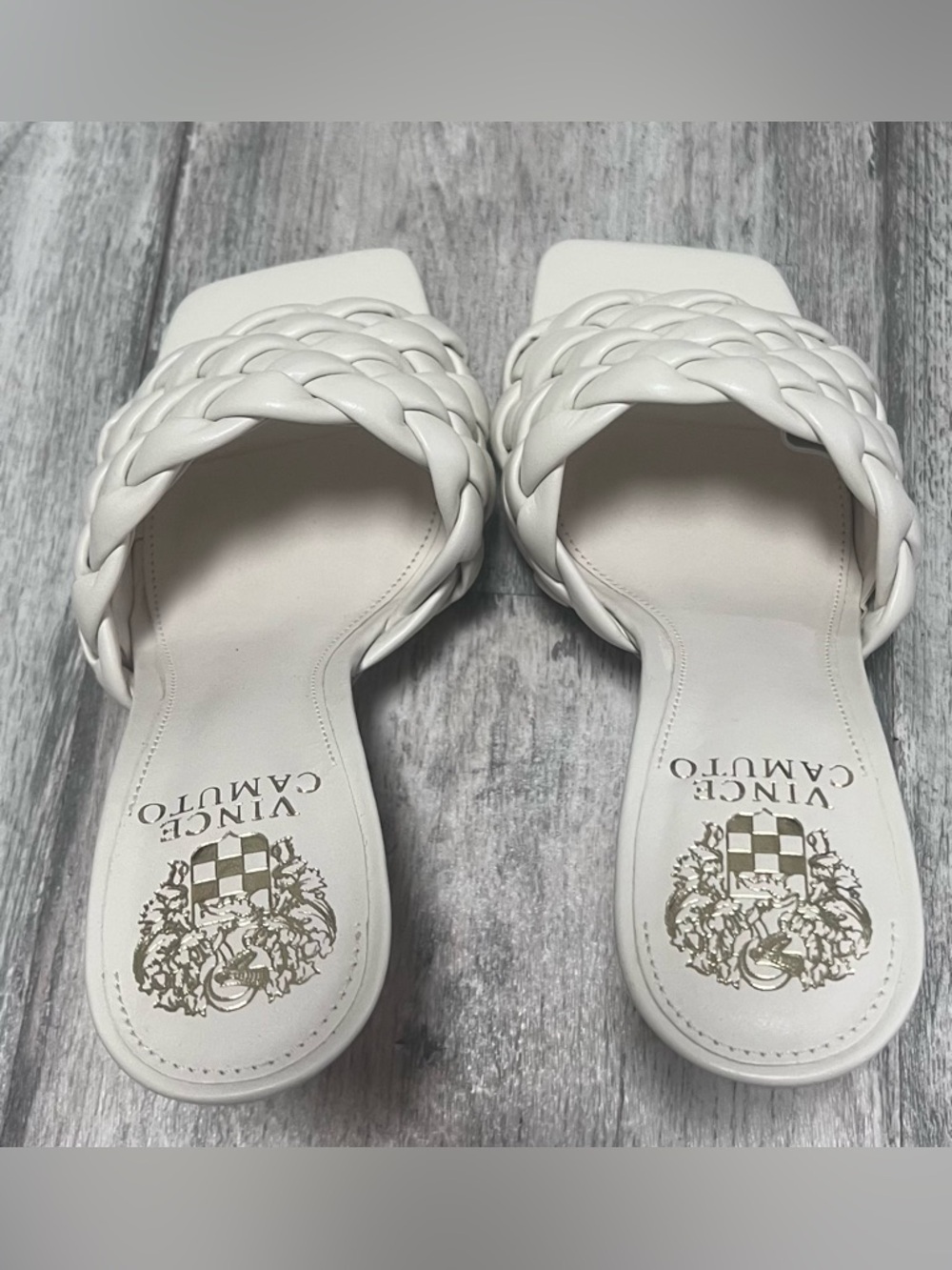 Vince Camuto White Braided Square-Toe Slide Sandals